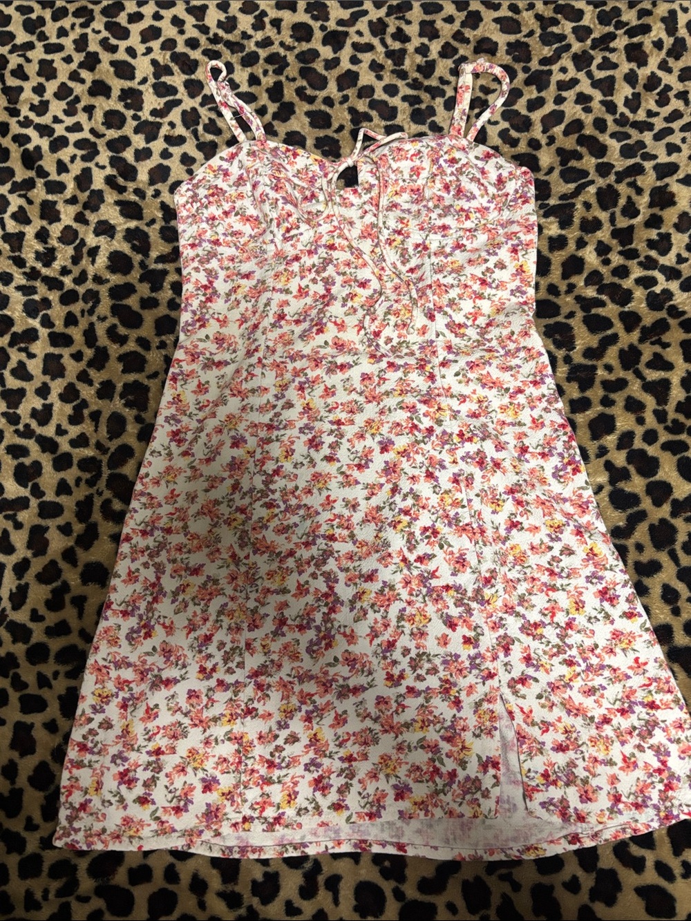 Floral Tie-Front Sundress in White with Pink & Orange Flowers